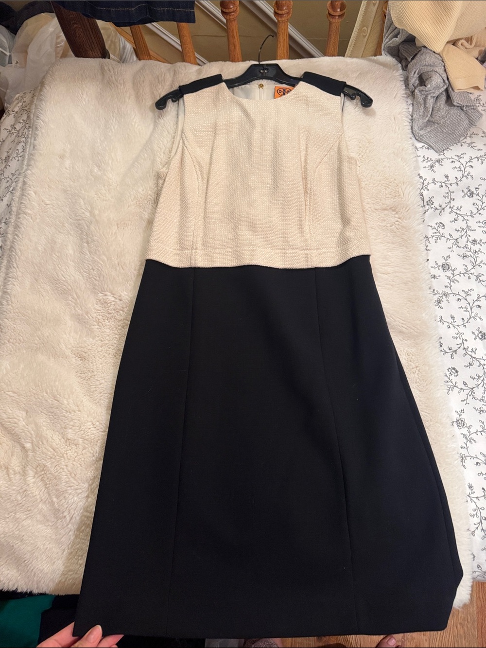 Tory Burch Black and Cream Two-Tone Midi Sheath Dress